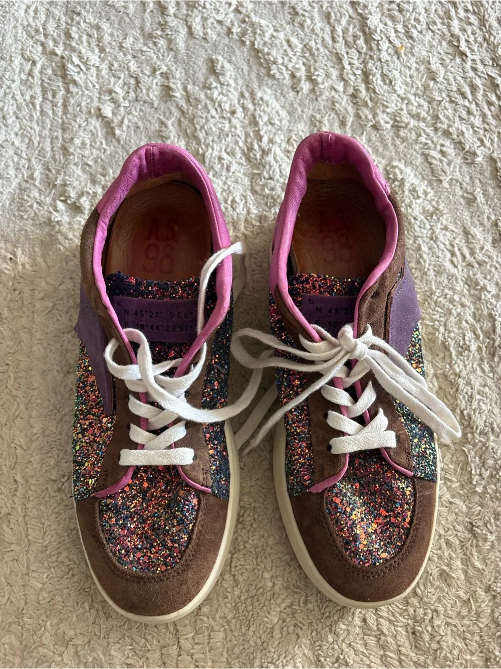 A.S.98 Brown Purple Glitter Platform Sneakers Size 38 ( US 7.5)